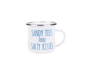Bílý plechový hrneček Sass & Belle Sandy Toes & Salty Kisses